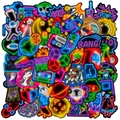 Vibrant Neon-Sticker Set mit Astronauten und Retro-Gaming-Designs im Cyberpunk-Stil - Rakete/Konsole Neon Stil (T01040961)