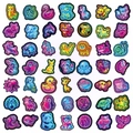 Detailraster mit 48 Neon-Tierstickern im Kawaii-Stil auf wasserfestem PVC-Material - Neon Tier Mischset(T01043259)