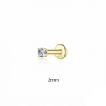 Detailed view of a 2mm moissanite stud earring in gold-plated S925 sterling silver - 2mm / Gold