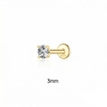 Detail of 3mm Moissanite stud earring showing S925 sterling silver stamp and gold plating - 3mm / Gold