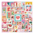 Waterproof Valentine's Day postage stamp stickers with pink heart and floral designs - Realistic Stamp Serrated Style (T01042212)