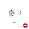 6mm moissanite stud earring in S925 sterling silver with threaded flat back piercing - 6mm / White Gold
