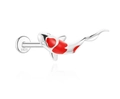 S925 Sterling Silber Koi Fisch Labret Stecker mit rot-weißem Emaille und Zirkonia - Platin Koi-Fisch (6164793182478)