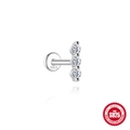 S925 sterling silver labret stud with three vertical clear zircons and high polish finish - Vertical Triple Stone Style (#9 Platinum)