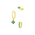 3-delige gouden oorbellen set met groene marquise stenen en klavertje vier hanger - Groene Zirconia Set / Goud