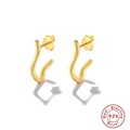 Elegantes pendientes ondulados de plata de ley S925 chapados en oro con diseño en C - Estilo de Onda Aerodinámico (#2 Dorado)