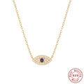 Collier doré en argent S925 avec pendentif œil bleu et zircons blancs étincelants - Or
