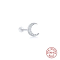 S925 sterling silver crescent moon stud earring with sparkling cubic zirconia inlay - Crescent Moon Shape (#3) / Single Piece / White Gold