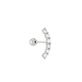 S925 sterling silver curved earring with six graduated cubic zirconia and screw back - Curved Six Diamonds (#4) / Single Piece / White Gold