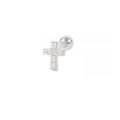 Orecchino a croce in argento S925 con zirconi e chiusura a sfera per cartilagine - Forma di Croce (#19) / Pezzo Singolo / Oro bianco