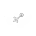 Orecchino per cartilagine in argento S925 con fiore di zircone e chiusura a sfera - Fiore a Quattro Petali (#20) / Pezzo Singolo / Oro bianco