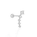 Orecchino a perno in argento S925 con cinque zirconi cubici trasparenti graduati - Scala a Cinque Diamanti (#31) / Pezzo Singolo / Oro bianco