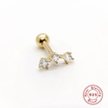 Eleganter 925er Sterlingsilber Barbell-Ohrstecker mit klarem Zirkonia in Goldoptik - Drei-Zirkonia-Reihenstil (#1) / 1 Stück/Packung / Gold