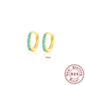 7mm S925 sterling silver gold hoop earrings featuring inlaid blue turquoise stones - 925 Silver / 7mm / Gold Turquoise