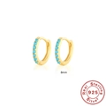 Golden 8mm 925 sterling silver hoop earrings set with turquoise small round stones - 925 Silver / 8mm / Gold Turquoise