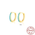 925 sterling silver gold hoop earrings with turquoise inlay stones, 9mm diameter - 925 Silver / 9mm / Gold Turquoise