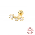 Eleganter S925 Sterling Silber Piercing Ohrstecker mit drei Zirkonia Steinen und Goldkugel - Gebogener Drei-Zirkonia-Stil (#12) / 1 Stück/Packung / Gold