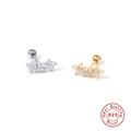 S925 Sterling Silber Stern Piercing Ohrstecker mit Zirkonia in Gold und Silber - Drei Sterne Reihenstil (#15) / 1 Stück/Packung / Gold