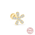 S925 Sterling Silber Blumen-Knorpel-Ohrstecker mit Gold-Finish und Zirkonia - Blumenform-Stil (#22) / 1 Stück/Packung / Gold
