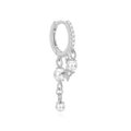 Detail of silver drop earring with pearls and star charm featuring white zircon stones - Pearl Star Huggie (#4) / White Gold