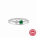 Minimalist S925 sterling silver ring with green emerald and white zircon gemstones - Size 6 / Emerald & Clear Diamond Double Stone Style (#1) / White Gold