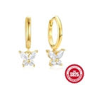 S925 sterling silver butterfly hoop earrings with gold finish and zirconia crystals - Style 2 Gold-White Zirconia
