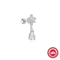 S925 Sterling Silber Piercing Ohrstecker mit Blumen-Cluster und Tropfen-Zirkonanhänger - Blumencluster Tropfen (Silber)