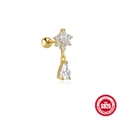S925 Sterling Silber Gold Ohrstecker mit Blumen-Zirkonia und birnenförmigem Anhänger - Blumencluster Tropfen (Gold)