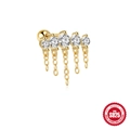S925 Sterling Silber Gold Ohrmanschette mit funkelnden Zirkon-gebogenen Quastenketten - 5-Stein Quaste (Gold)