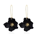 Elegant long black multi-layer flower earrings with gold core and matte finish - Long Hook Style (WEH4794) / Black KC Gold (WEH4794)