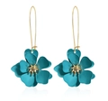 Elegant multi-layered lake blue flower petal earrings with golden stamen and long hooks - Long Hook Style (WEH4794) / Light Blue KC Gold (WEH4794)