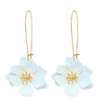 Elegant multi-layered light blue floral drop earrings with golden hooks for women - Long Hook Style (WEH4794) / White KC Gold (WEH4794)