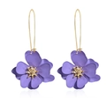 Chic multi-layered flower earrings with lilac purple matte petals and gold star core - Long Hook Style (WEH4794) / Purple KC Gold (WEH4794)