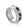 Bague large en acier inoxydable avec chiffres romains noirs et pierres de zircone - Taille 7 / Style Spinner Chiffres Romains Strass (12-C-1) / Largeur Standard / Acier