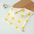 Soft cotton baby towel with yellow sun print and hanging loop for easy drying - 25x25cm / Sun