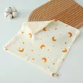Soft cotton baby muslin washcloth featuring orange moon and stars print on beige - 25x25cm / Moon & Star
