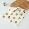 Soft 100% cotton gauze baby towel with cute brown cartoon bear patterns and hang loop - Bear Head