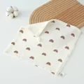 Soft 100% cotton muslin baby towel with brown rainbow pattern print on white fabric - Rainbow