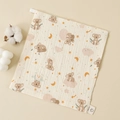 Soft cotton baby washcloth in beige with cute koala and moon prints and 100% cotton label - Koala