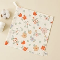 Floral strawberry baby washcloth in crinkle cotton gauze with hanging loop - Strawberry Small Flower