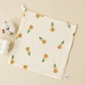 Cotton baby washcloth in cream with yellow tulip print and hanging loop detail - Tulip