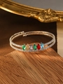 Detail of multi-row silver bracelet featuring marquise-cut colorful zircon and pearls - Multicolor (Double Layer)