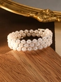 Three-layer pearl bracelet featuring white pearls and shimmering silver crystal spacers - Triple-Layer Wrap / Silver (Pearl Rhinestone)