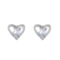 Elegant silver heart stud earrings featuring a rectangular cubic zirconia center stone - Silver Heart Stud Earrings (E0242--1)