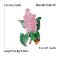 Pink lilac flower brooch with green leaves and gold trim in a detailed 5.5cm size view - Pink 2588-pk