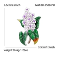 Spilla fiore di lillà in smalto viola con foglie verdi e indicazioni delle dimensioni - Viola 2588-pu