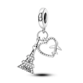 Silver alloy bead charm featuring Eiffel Tower with love engraving and airplane heart - Eiffel Tower And Airplane Heart Style