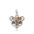 Silver leopard head charm featuring vibrant amber crystal accents and black enamel eyes - Leopard Head With Zirconia Style