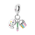 Silver artist palette pendant with paintbrush and colorful enamel paint charm - Artist Palette Brush And Bucket Style