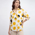 Women's long sleeve polka dot shirt in white with vibrant yellow and black dots - S / White Polka Dot